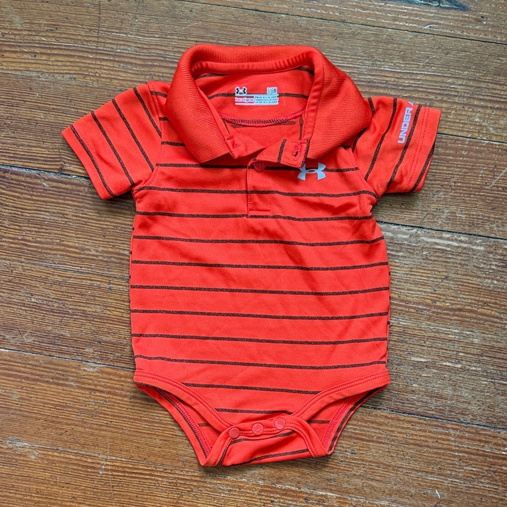 Under Armour Orange Striped Baby Onesie size 3/6m EUC